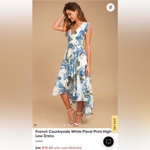 French Countryside White Floral Print High Low Dress